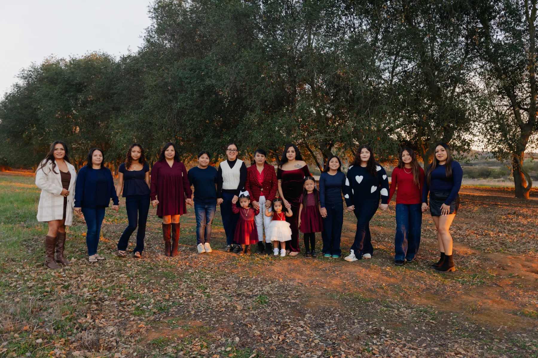 Wide family portrait in an oak grove, JSOLOVISUALS